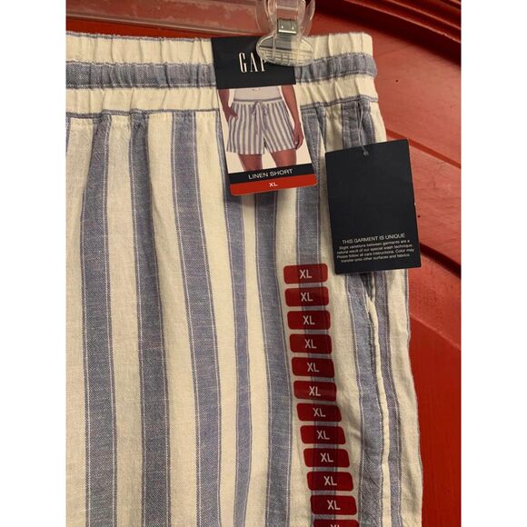 NWT Gap XL Linen Blend Shorts Denim Blue White Stripe Drawstring Waist Brand New - Picture 3 of 3